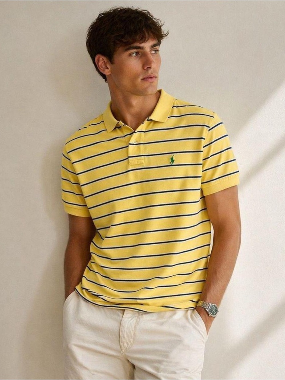 Polo Ralph Lauren classic yellow and blue striped short-sleeve polo shirt Size M